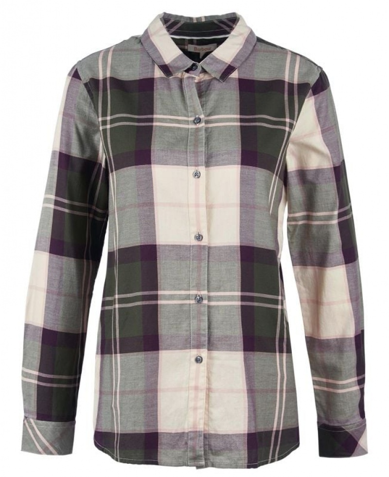 Dark Green / Grey Women Barbour Moorland Shirts | US-5319RQJGF