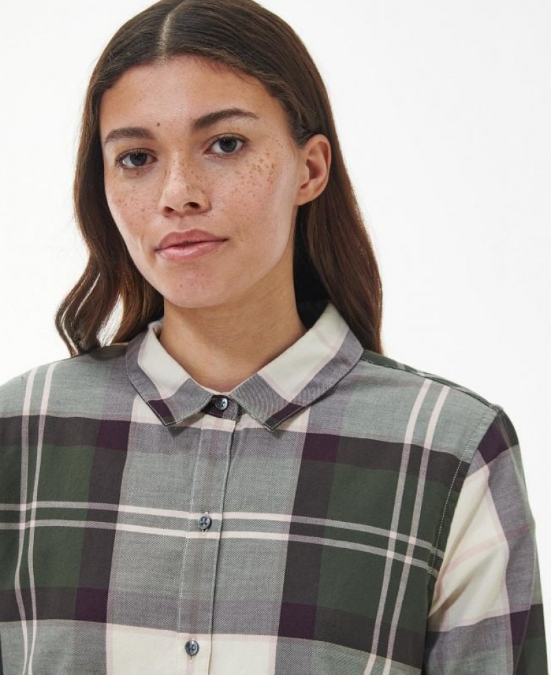 Dark Green / Grey Women Barbour Moorland Shirts | US-5319RQJGF