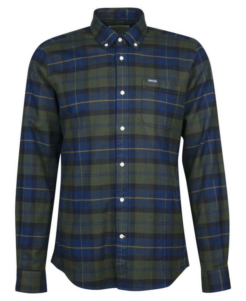 Dark Green / Navy Men Barbour Kyeloch Tailored Shirts | US-4916UQRTP