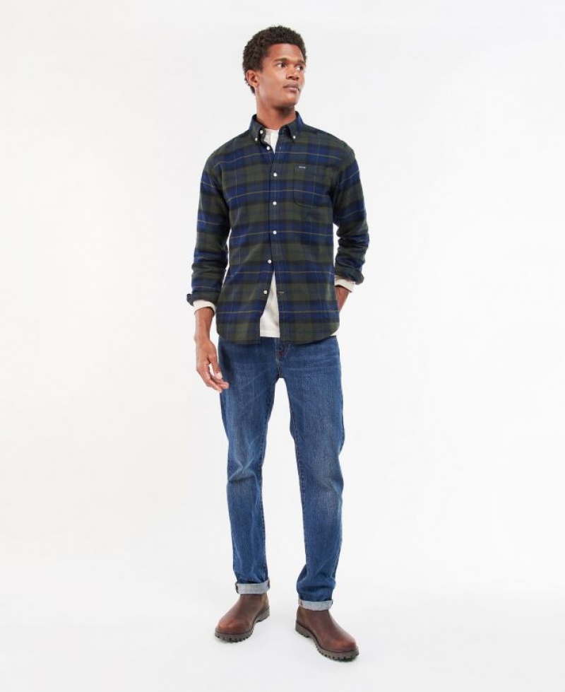 Dark Green / Navy Men Barbour Kyeloch Tailored Shirts | US-4916UQRTP