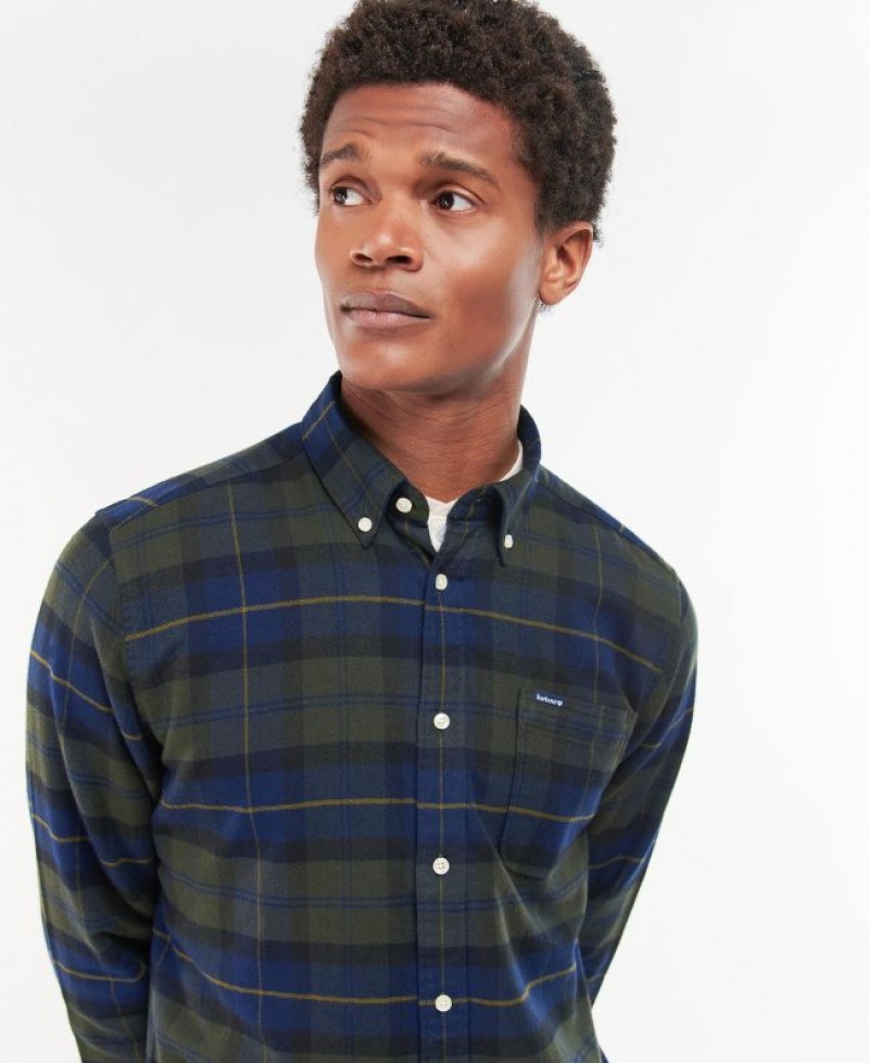 Dark Green / Navy Men Barbour Kyeloch Tailored Shirts | US-4916UQRTP