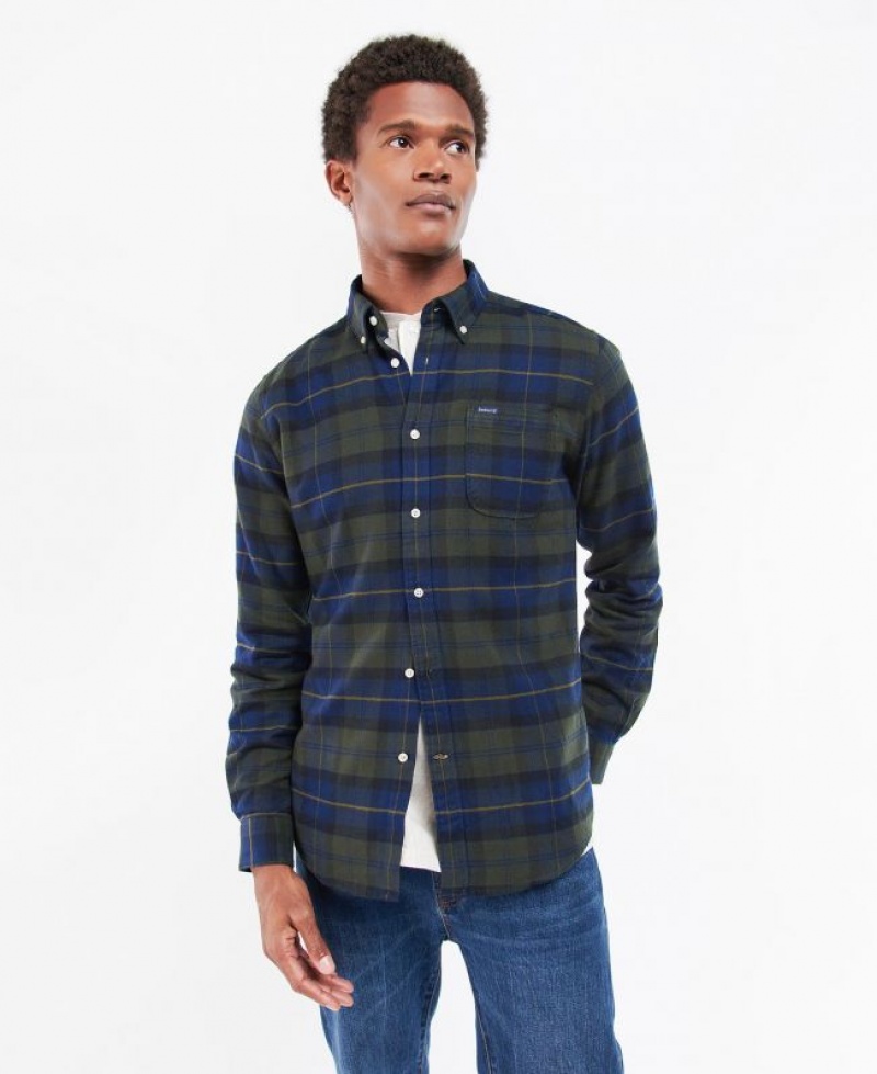 Dark Green / Navy Men Barbour Kyeloch Tailored Shirts | US-4916UQRTP