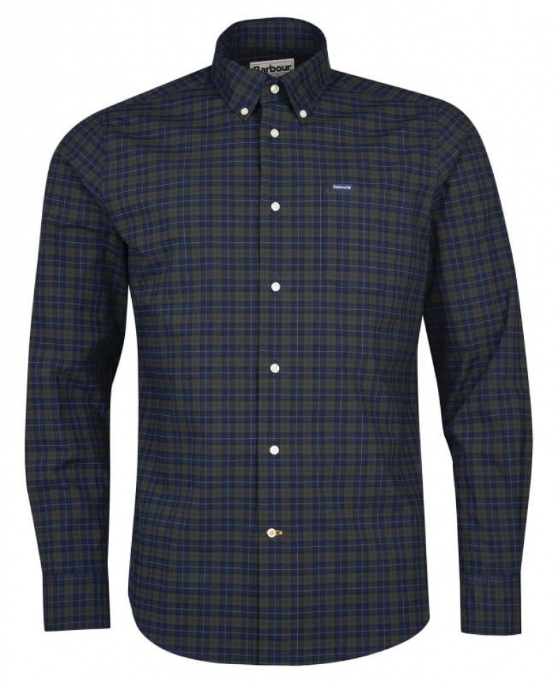 Dark Green / Navy Men Barbour Lomond Tailored Shirts | US-9605IVNDG