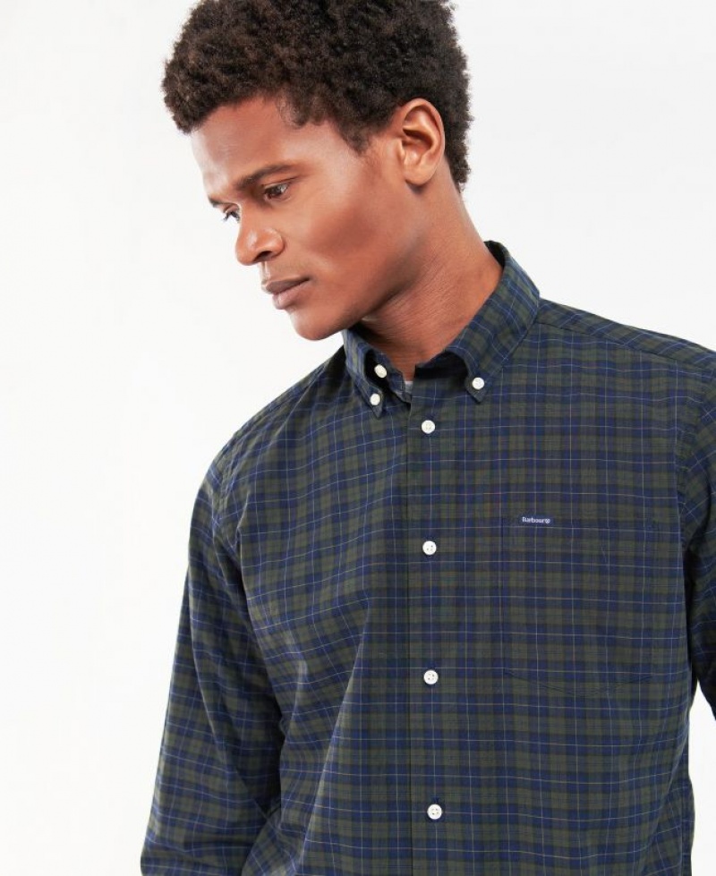 Dark Green / Navy Men Barbour Lomond Tailored Shirts | US-9605IVNDG