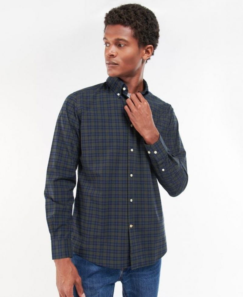 Dark Green / Navy Men Barbour Lomond Tailored Shirts | US-9605IVNDG