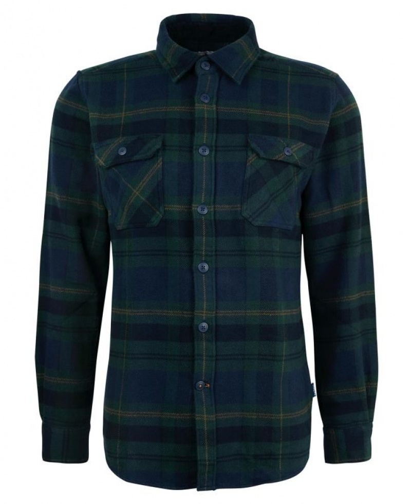 Dark Green / Navy Men Barbour Snowcap Tailored Shirts | US-2157MTDQA