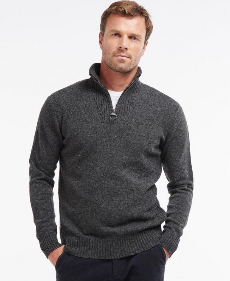 Dark Grey Men Barbour Essential Lambswool Half Zip Sweater | US-5182LGEVM