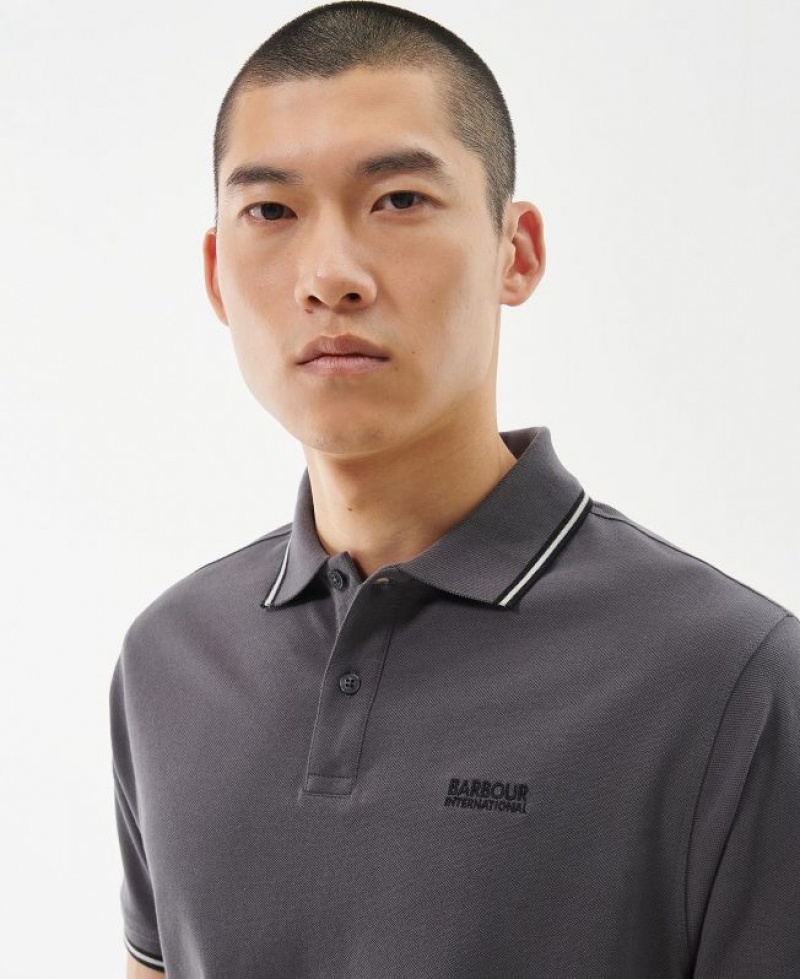 Dark Grey Men Barbour International Event Multi Tipped Polo Shirt | US-1765VJDUY