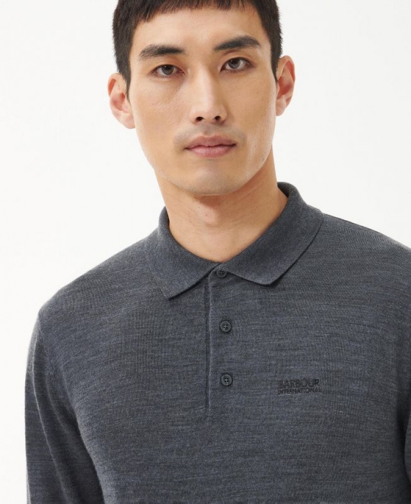 Dark Grey Men Barbour International Merino Polo Shirt | US-7560BRMKU