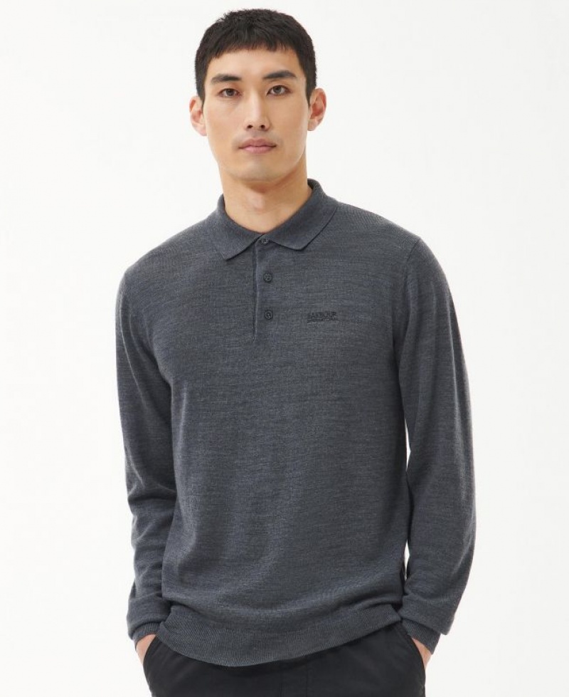 Dark Grey Men Barbour International Merino Polo Shirt | US-7560BRMKU