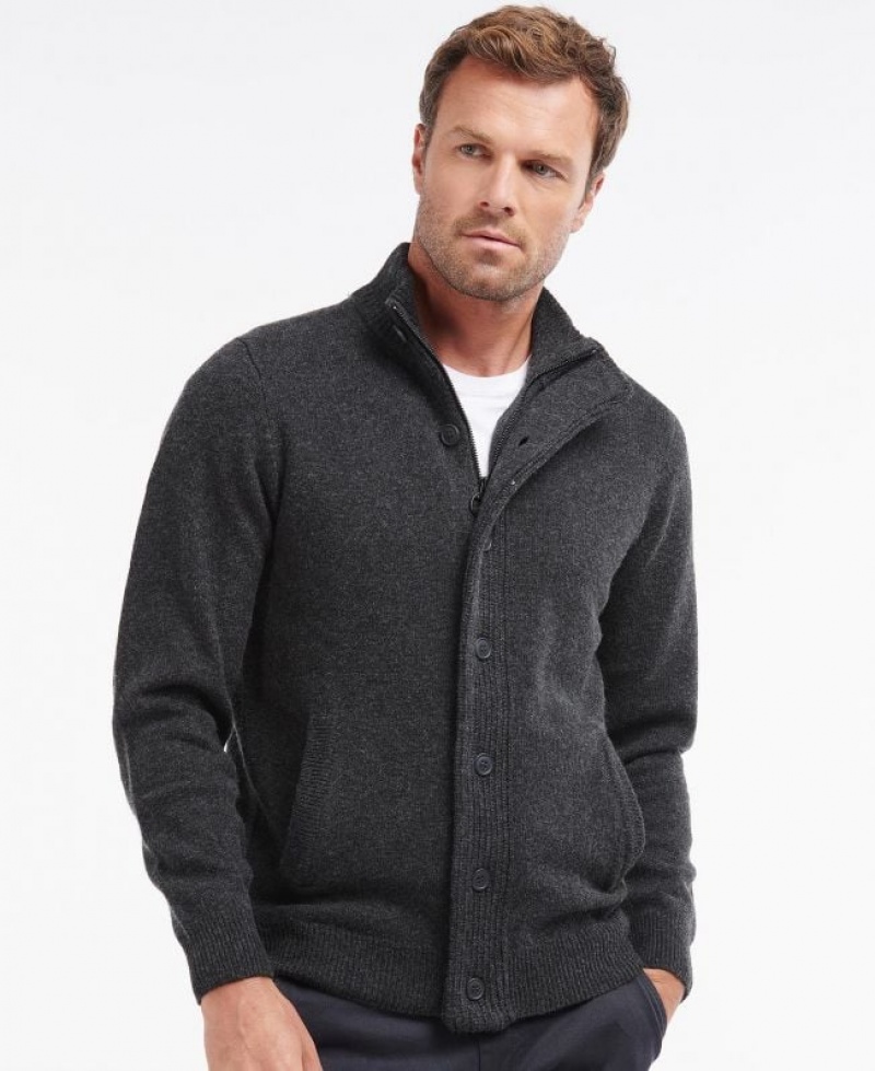 Dark Grey Men Barbour Patch Zip Thru Sweater | US-6453GJCYL