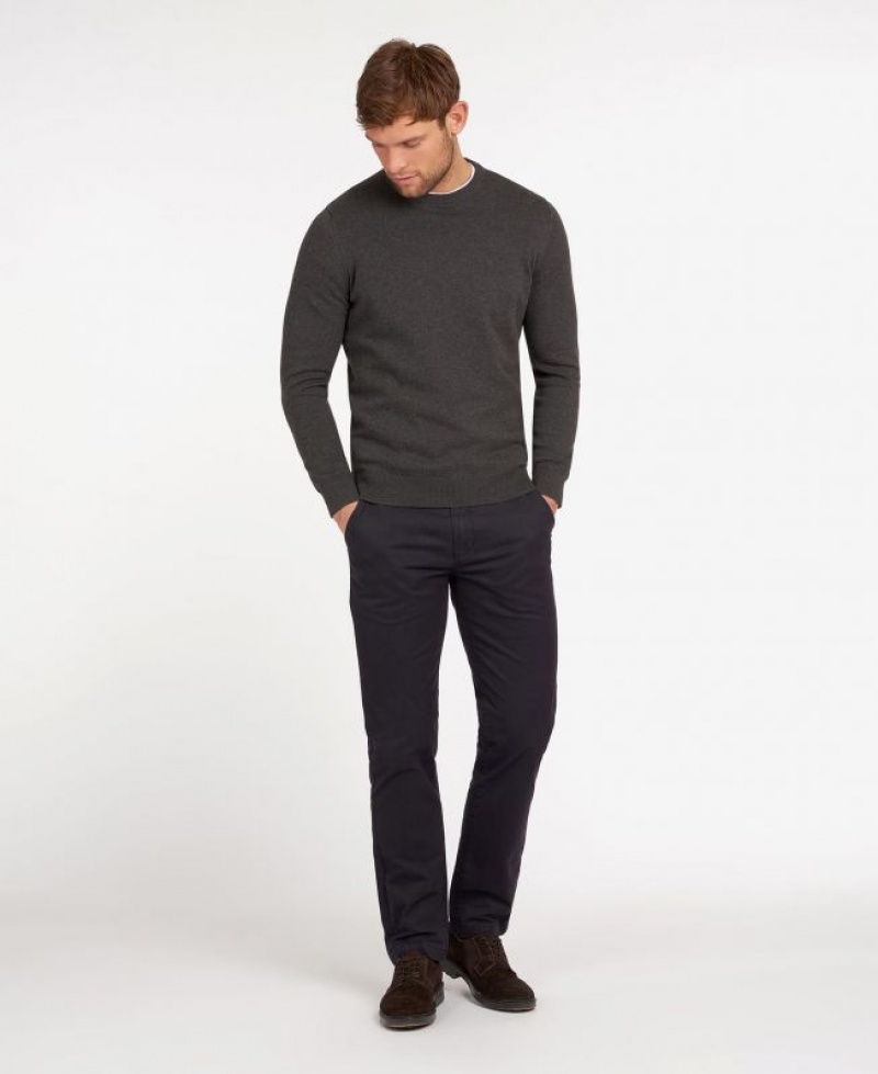 Dark Grey Men Barbour Pima Cotton Crew Neck Sweater | US-0597WONSD