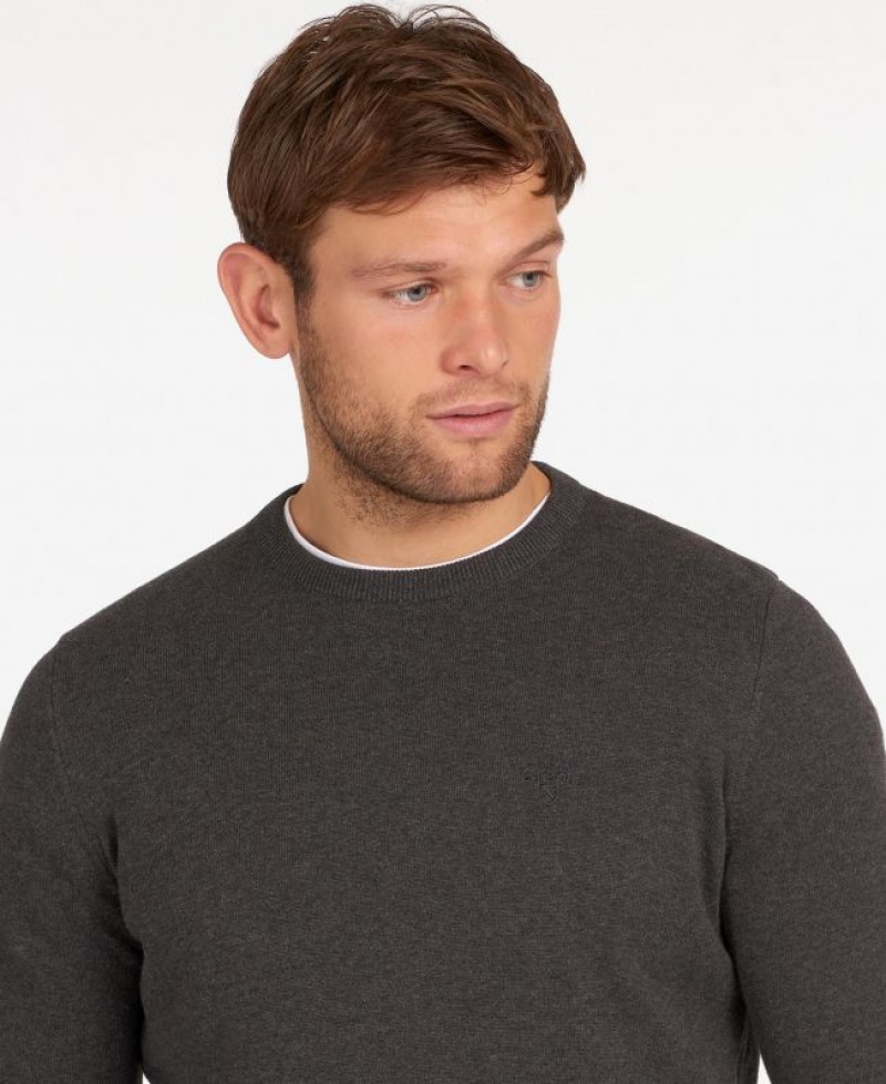 Dark Grey Men Barbour Pima Cotton Crew Neck Sweater | US-0597WONSD