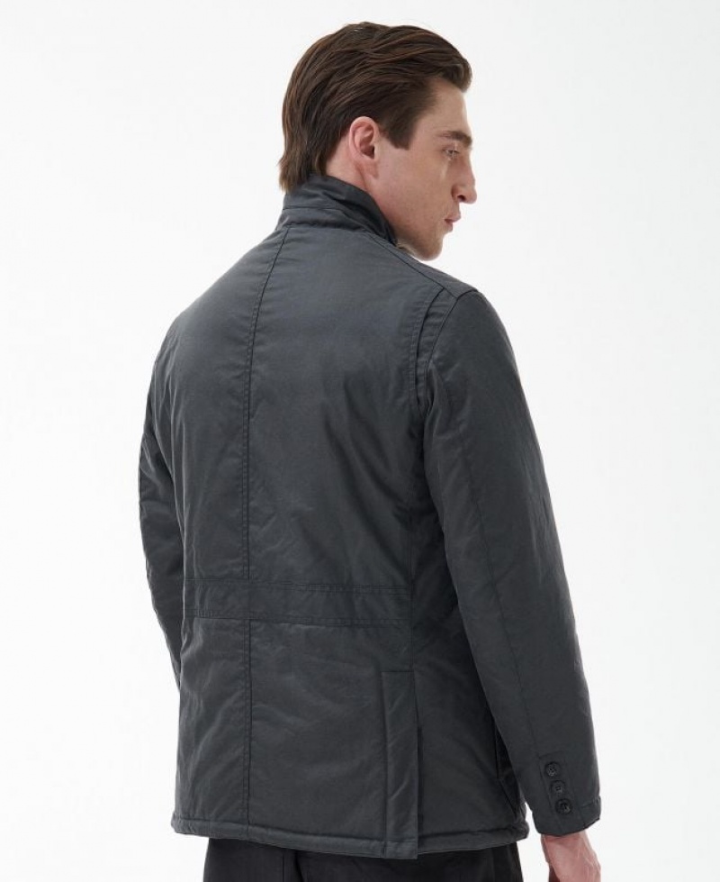 Dark Grey Men Barbour Winter Lutz Waxed Jacket | US-8769KBEDC