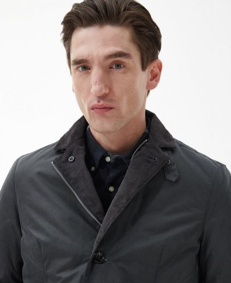 Dark Grey Men Barbour Winter Lutz Waxed Jacket | US-8769KBEDC