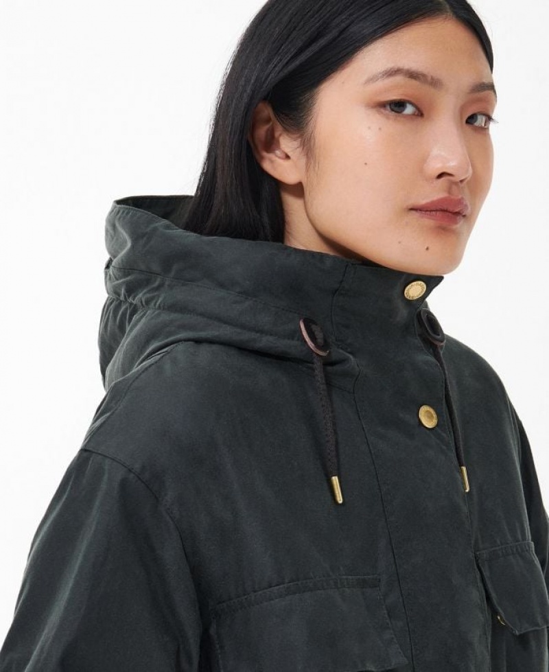 Dark Grey Women Barbour Beckside Waxed Jacket | US-9213DQSGO