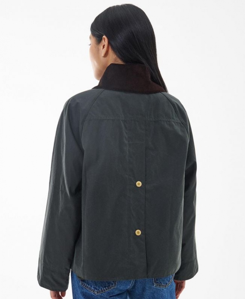 Dark Grey Women Barbour Catton Spey Waxed Jacket | US-6285IQEPW