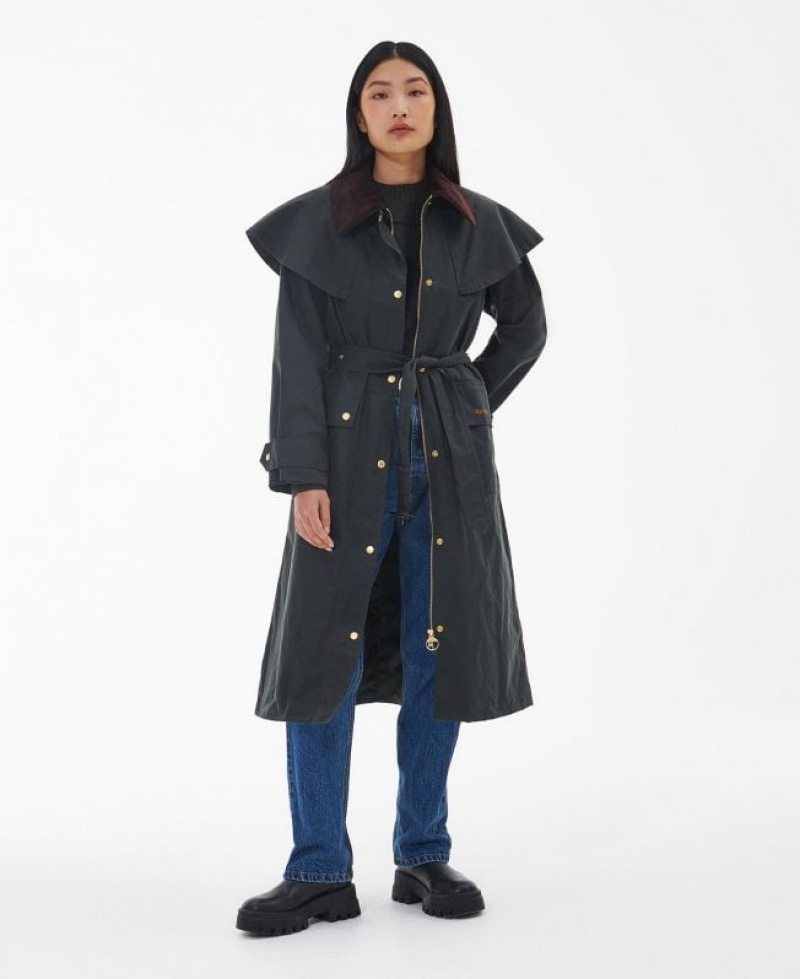 Dark Grey Women Barbour Fellbeck Trench Coat | US-7156QIBRT