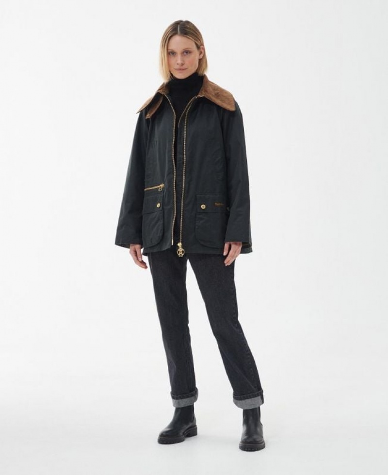 Dark Grey Women Barbour Gunnerside Waxed Jacket | US-8726VXAKZ