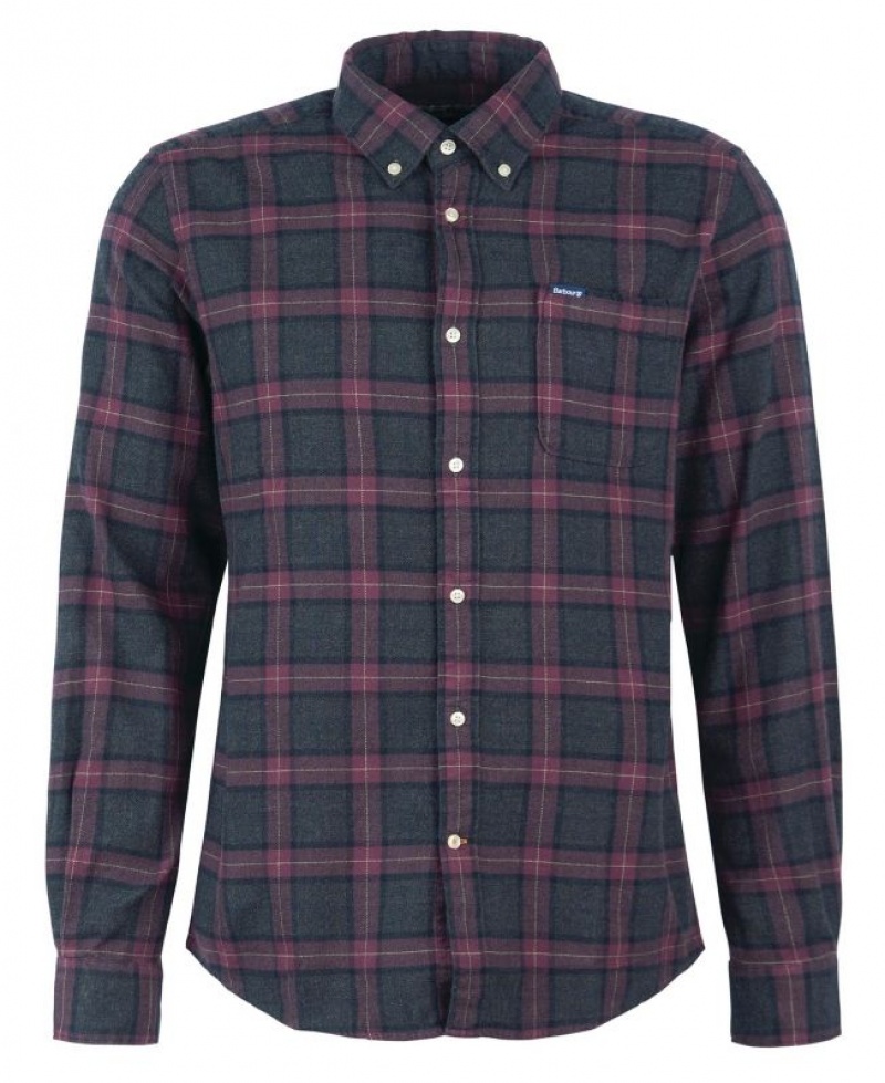 Dark Grey / Burgundy Men Barbour Castlebridge Tailored Shirts | US-1278WJLAR