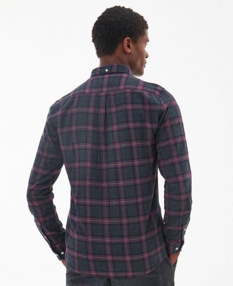 Dark Grey / Burgundy Men Barbour Castlebridge Tailored Shirts | US-1278WJLAR