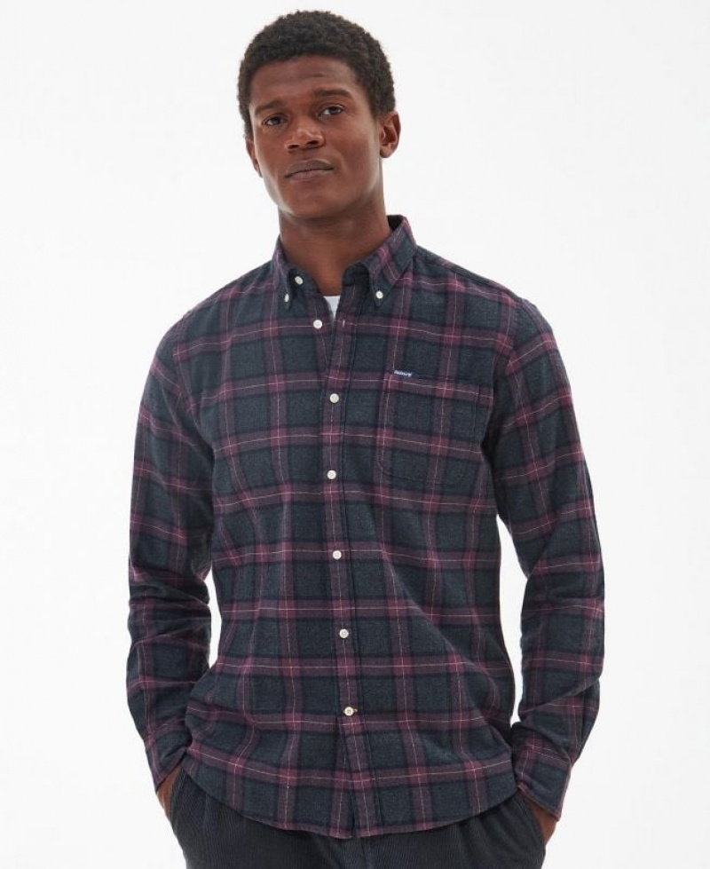 Dark Grey / Burgundy Men Barbour Castlebridge Tailored Shirts | US-1278WJLAR