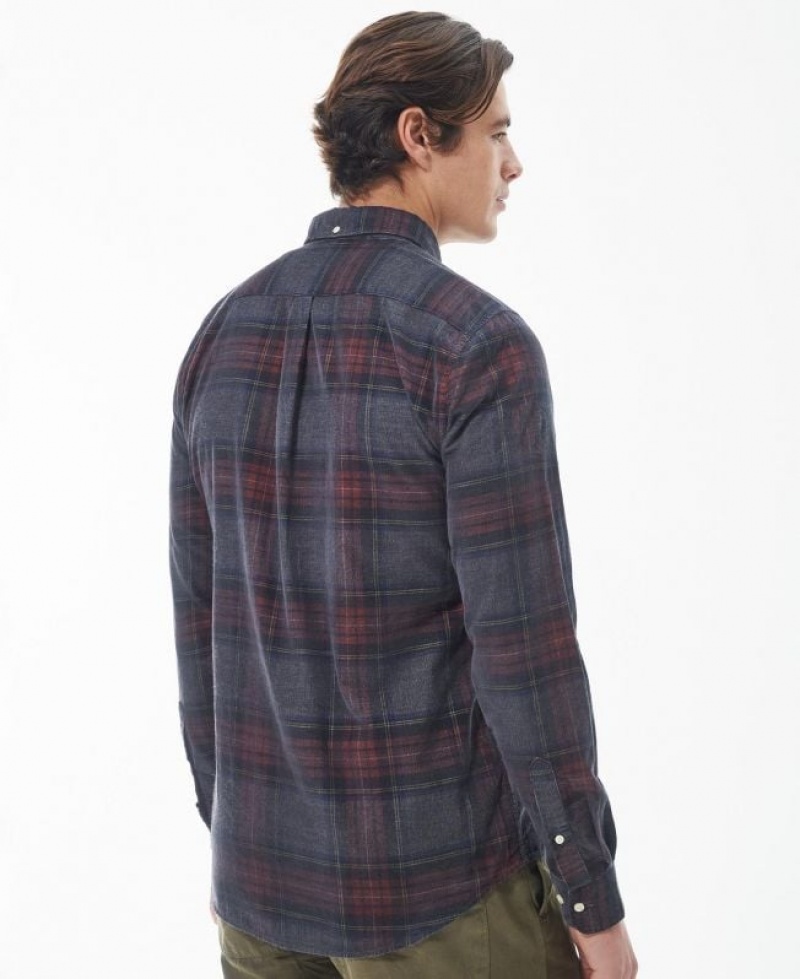 Dark Grey / Dark Red Men Barbour Southfield Tailored Shirts | US-3591ANDMQ