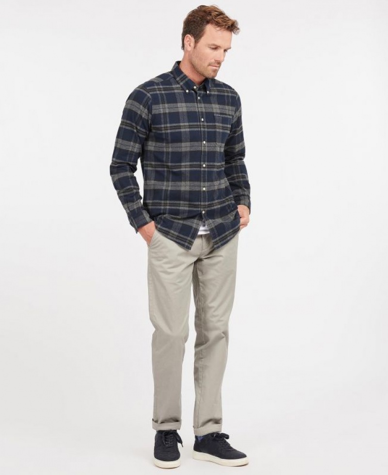 Dark Grey / Navy Men Barbour Betsom Tailored Shirts | US-7186DBIOV