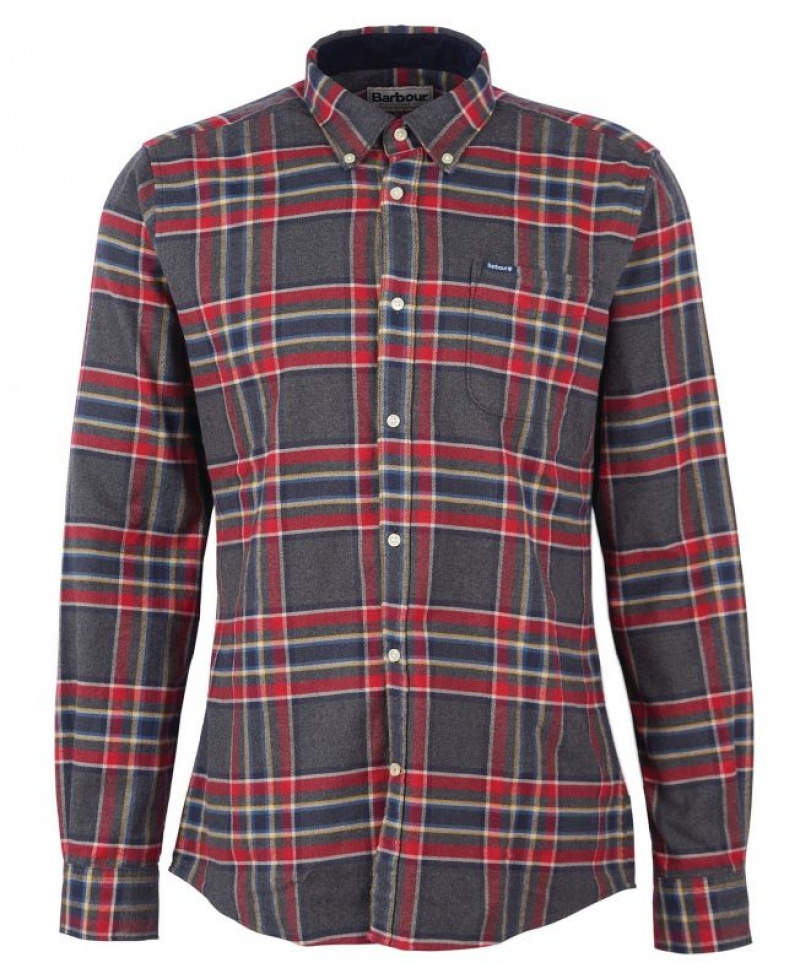 Dark Grey / Red Men Barbour Portdown Tailored Shirts | US-4927TKPAJ