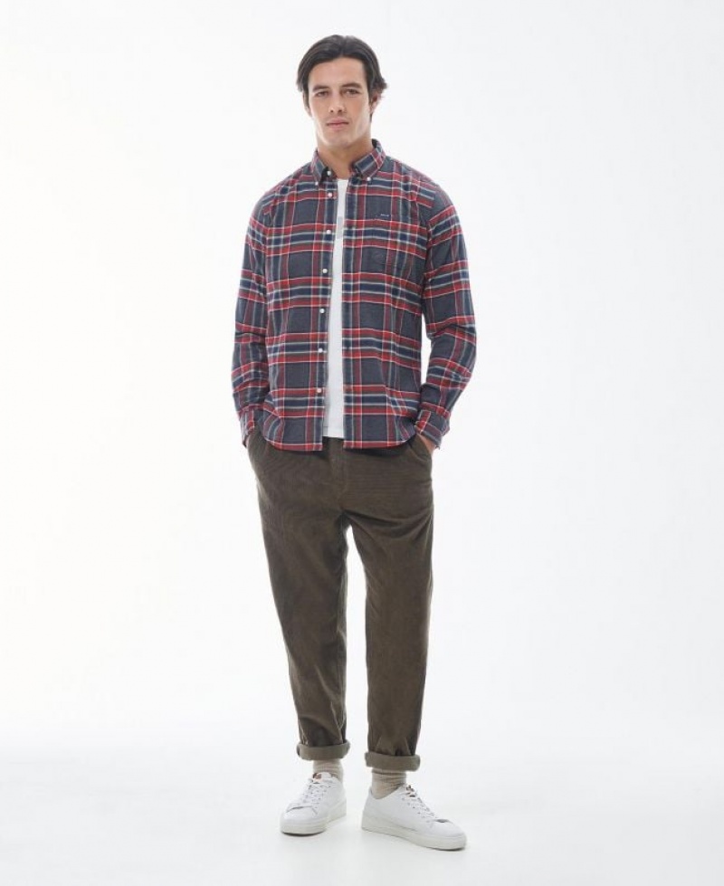 Dark Grey / Red Men Barbour Portdown Tailored Shirts | US-4927TKPAJ