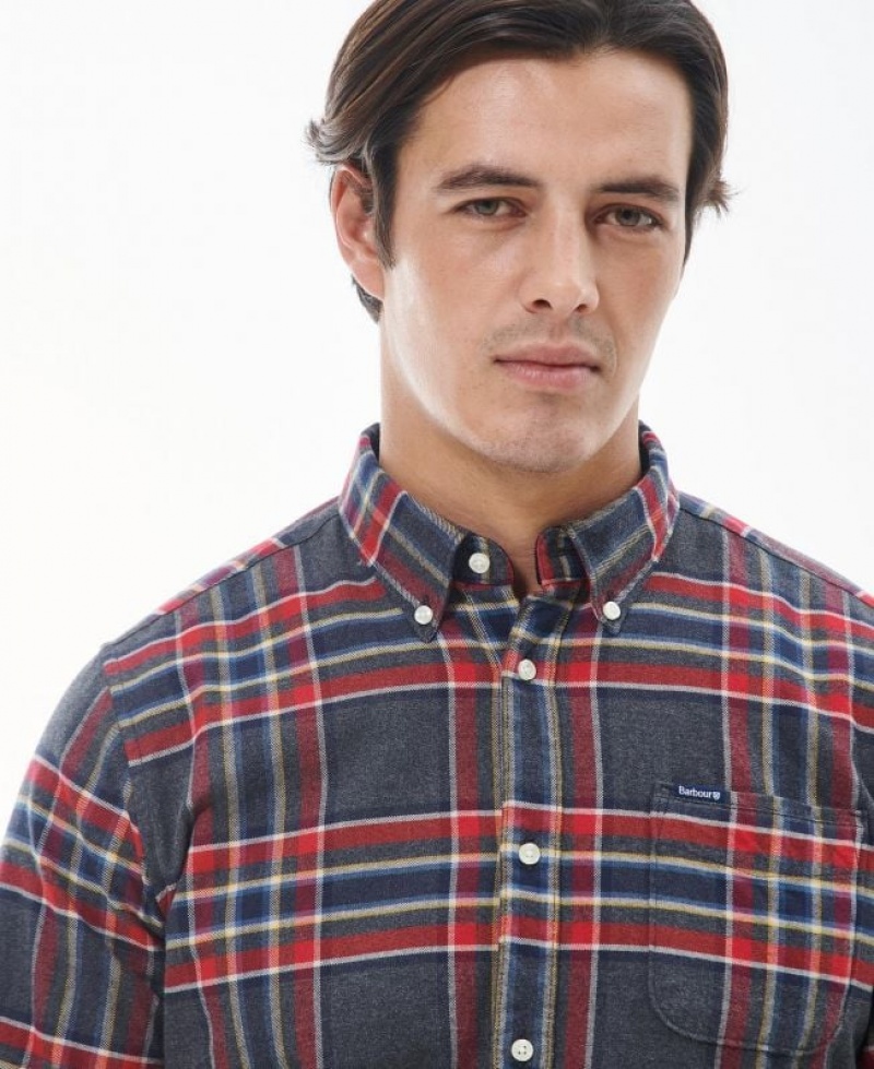 Dark Grey / Red Men Barbour Portdown Tailored Shirts | US-4927TKPAJ