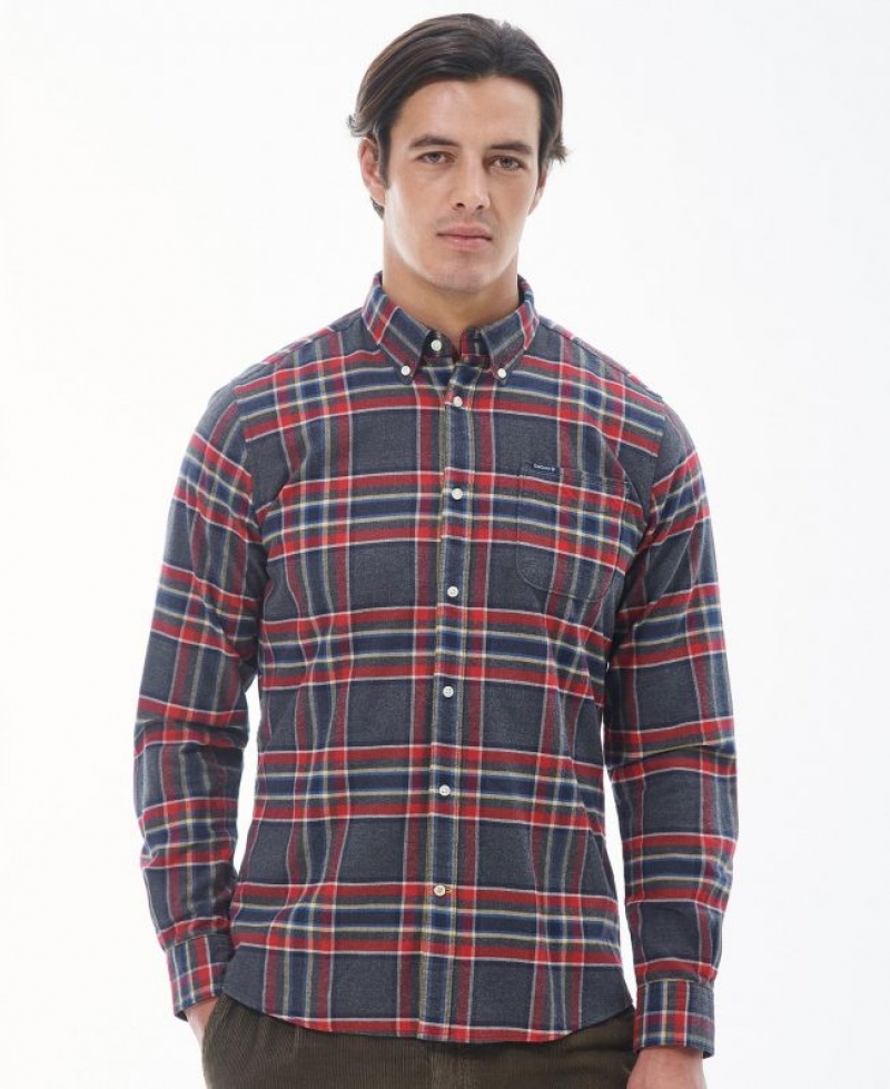 Dark Grey / Red Men Barbour Portdown Tailored Shirts | US-4927TKPAJ