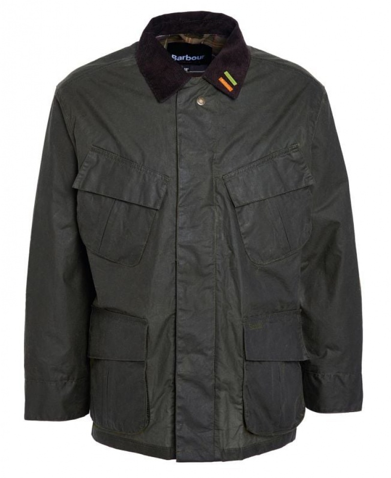 Dark Olive Men Barbour 4-Pocket Utility Waxed Jacket | US-8697BRFNX