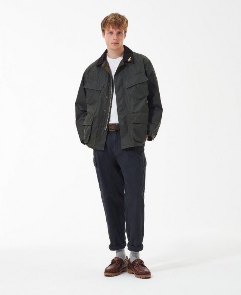 Dark Olive Men Barbour 4-Pocket Utility Waxed Jacket | US-8697BRFNX