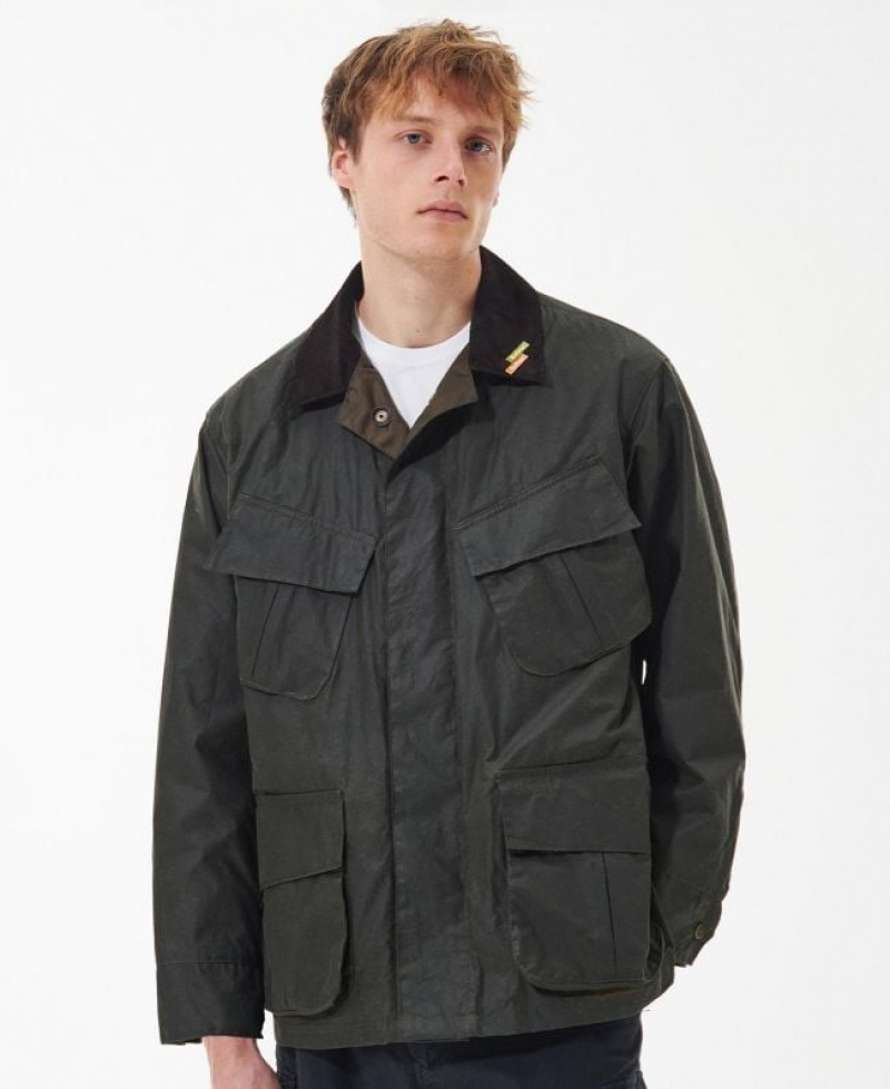 Dark Olive Men Barbour 4-Pocket Utility Waxed Jacket | US-8697BRFNX