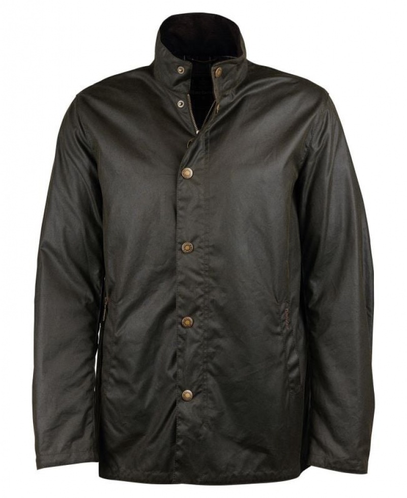 Dark Olive Men Barbour Evelar Waxed Jacket | US-0527NRHQM