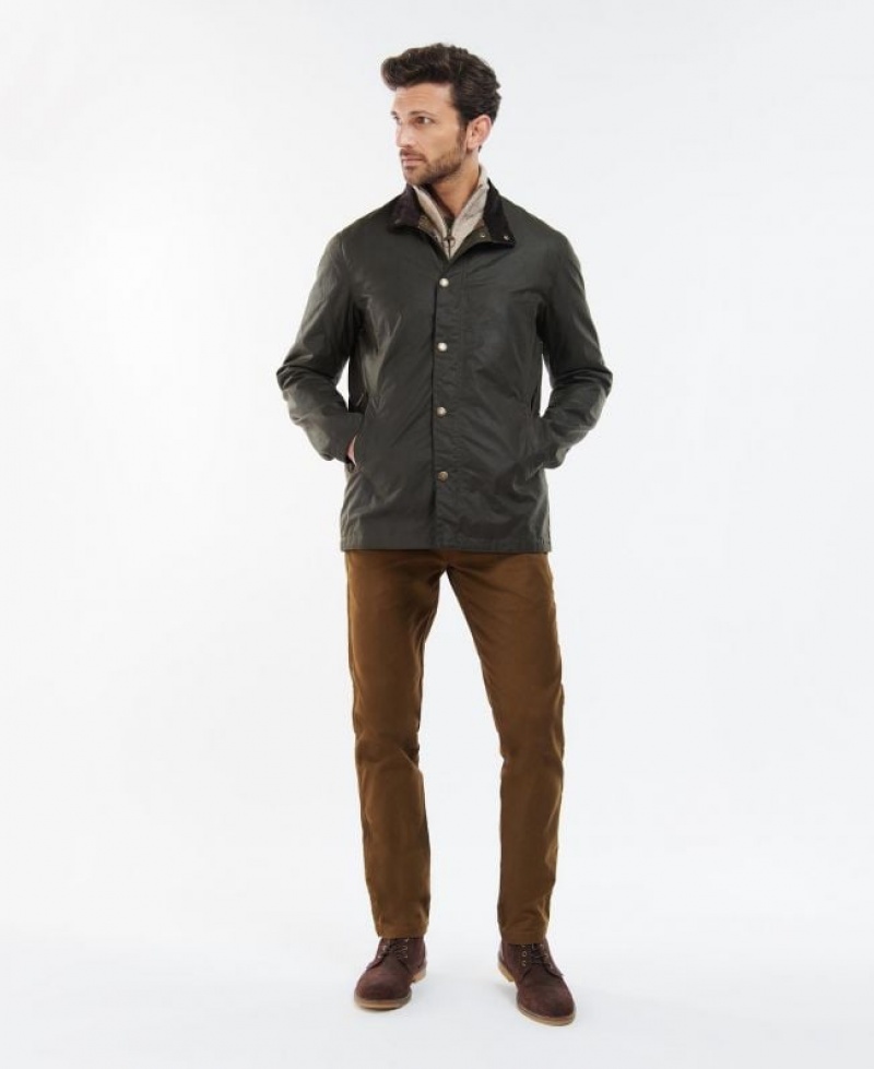 Dark Olive Men Barbour Evelar Waxed Jacket | US-0527NRHQM