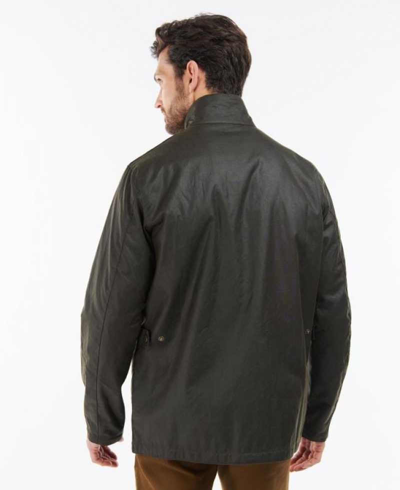 Dark Olive Men Barbour Evelar Waxed Jacket | US-0527NRHQM