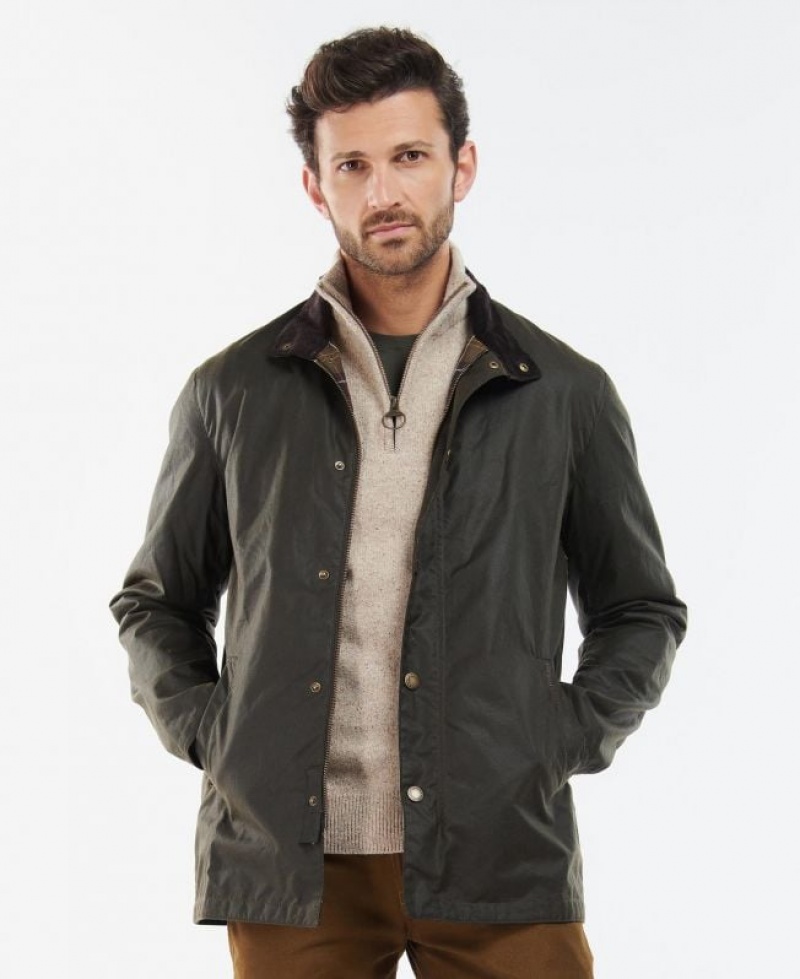 Dark Olive Men Barbour Evelar Waxed Jacket | US-0527NRHQM