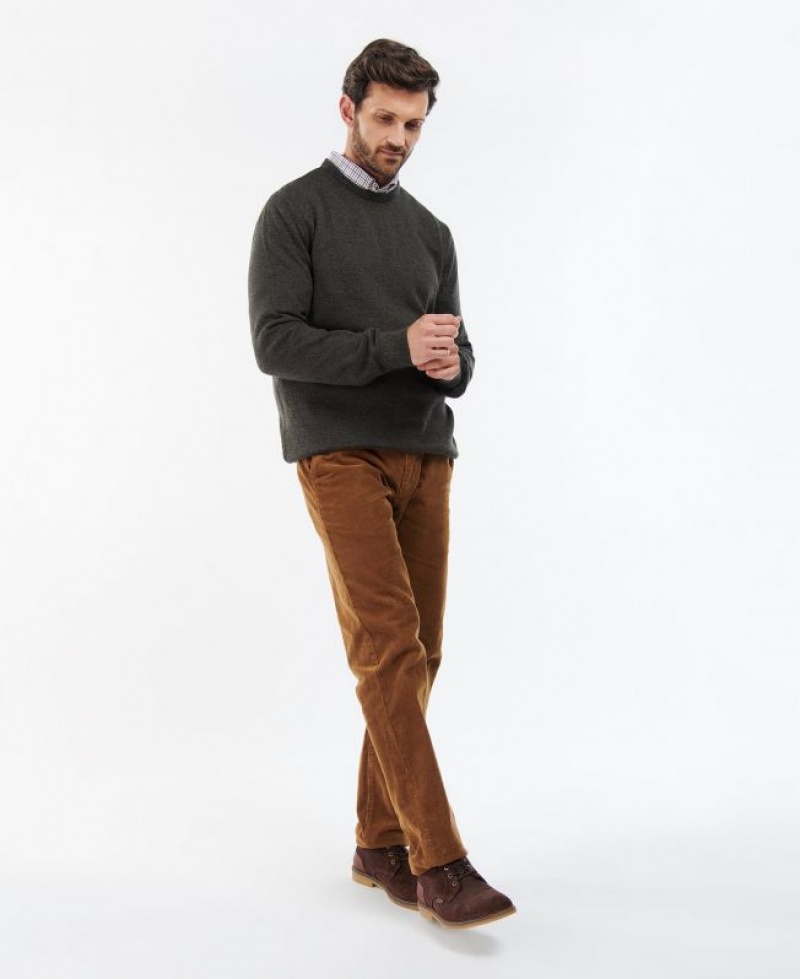 Dark Olive Men Barbour Firle Crew Sweater | US-9380LBCKZ