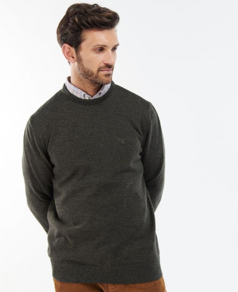 Dark Olive Men Barbour Firle Crew Sweater | US-9380LBCKZ