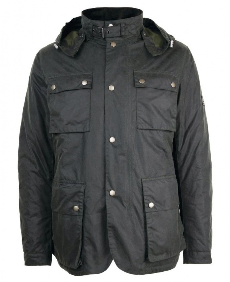 Dark Olive Men Barbour International Auto Waxed Jacket | US-8653BTZOK