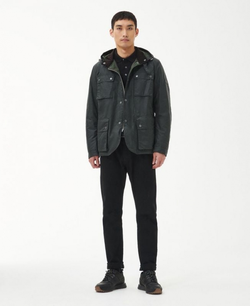 Dark Olive Men Barbour International Auto Waxed Jacket | US-8653BTZOK