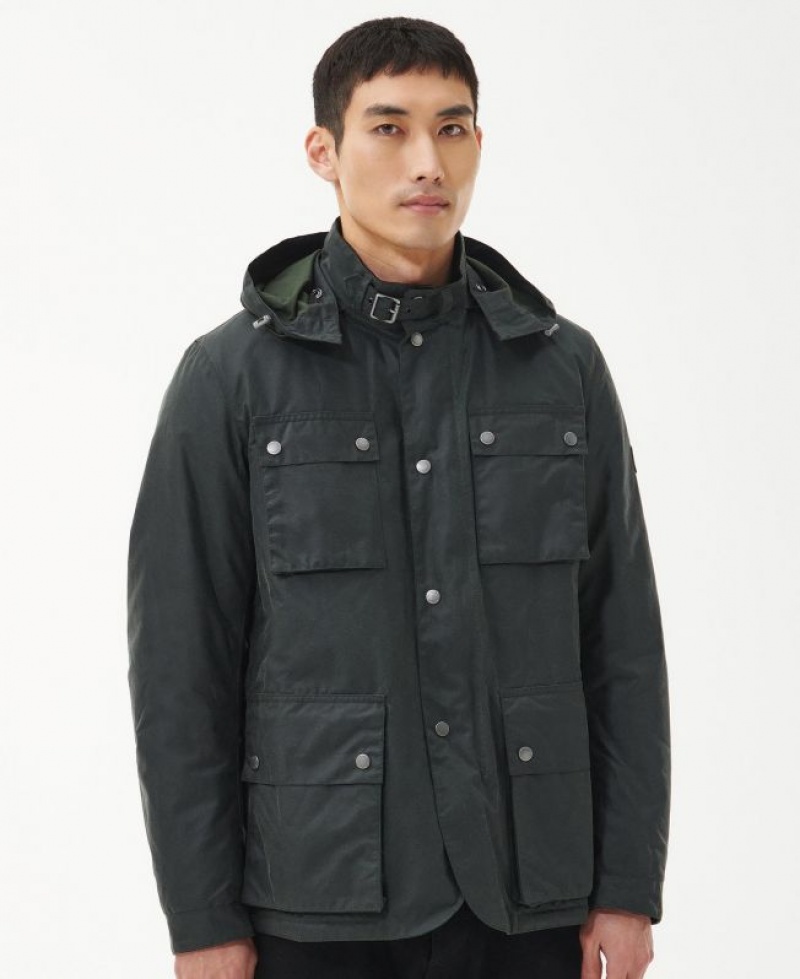 Dark Olive Men Barbour International Auto Waxed Jacket | US-8653BTZOK