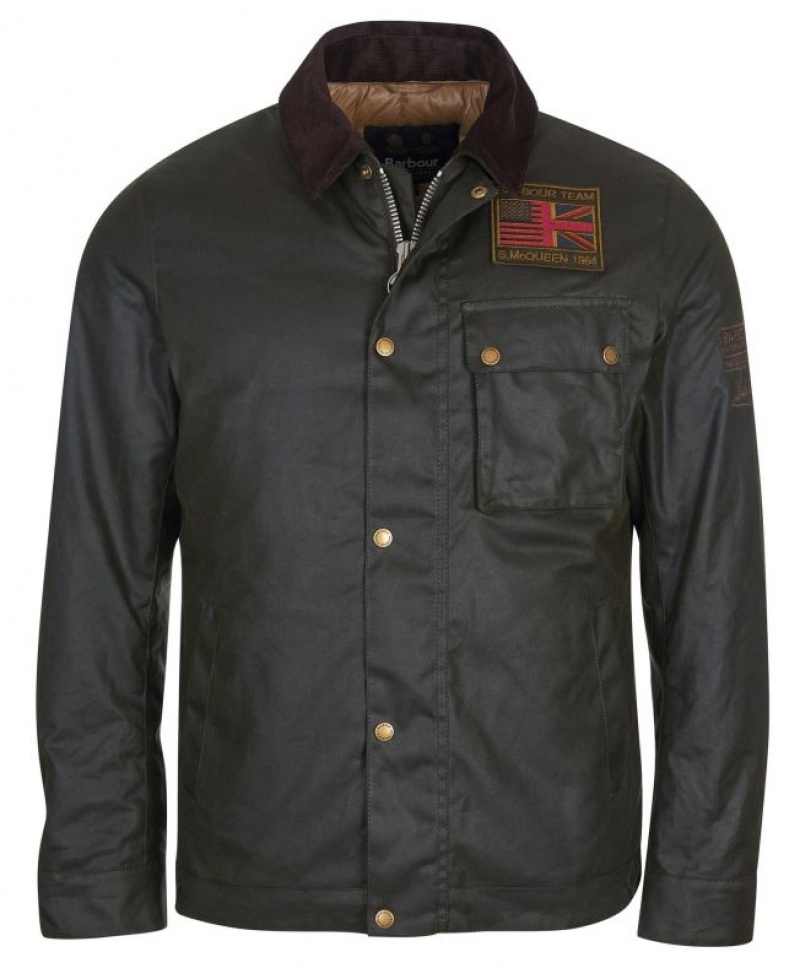 Dark Olive Men Barbour International Steve McQueen Waxed Jacket | US-8407BDUVN