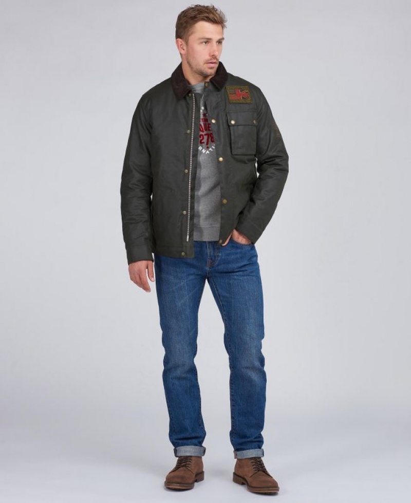 Dark Olive Men Barbour International Steve McQueen Waxed Jacket | US-8407BDUVN