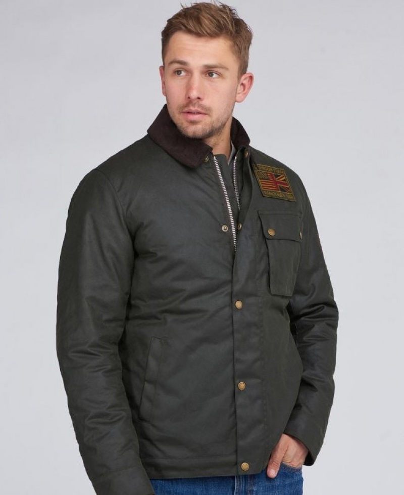 Dark Olive Men Barbour International Steve McQueen Waxed Jacket | US-8407BDUVN