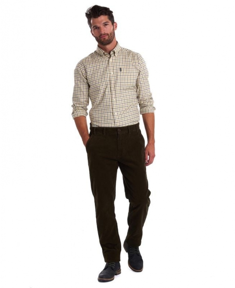 Dark Olive Men Barbour Neuston Stretch Cord Pants | US-3146ZNQWV