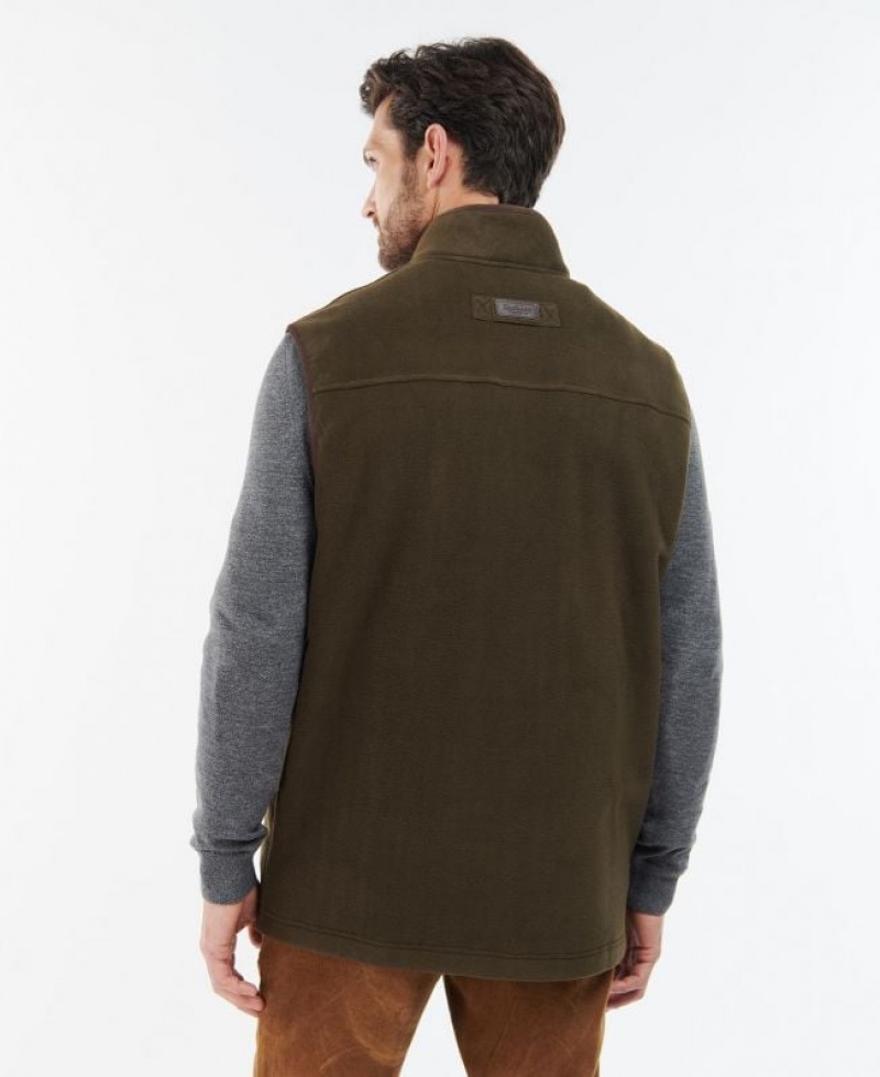 Dark Olive Men Barbour Oakmoor Fleece Vest | US-5482WIYGC