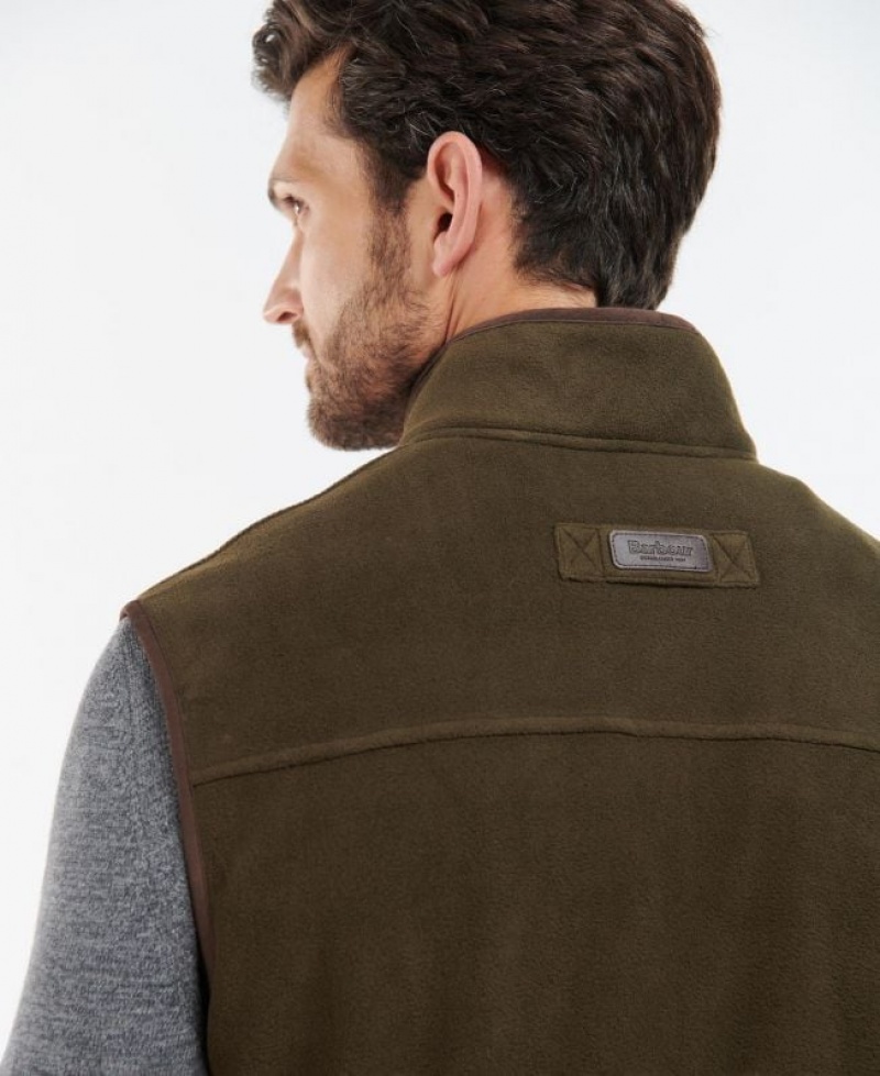 Dark Olive Men Barbour Oakmoor Fleece Vest | US-5482WIYGC